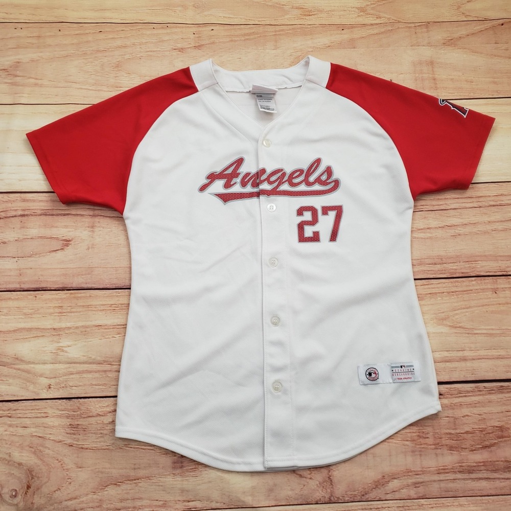 Los Angeles Angels Jersey Shirt Youth XL White Red MLB Baseball Mike Trout‎ #27